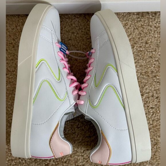 NWT Skechers Womens Court Classics Eden LX White/Pink/Green Shoes Sz7.5 - Picture 6 of 11